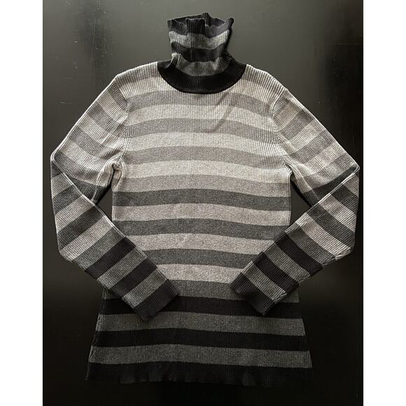 RELATIVITY Gray Striped Cotton Ribbed Knit Turtleneck Sweater sz XL - Picture 1 of 8